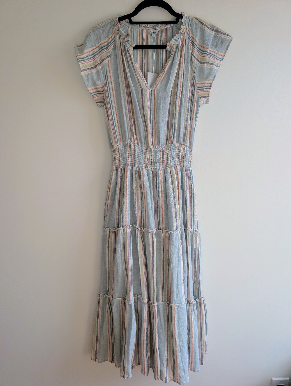 NWT Rails Amellia Linen Blend Stripe Midi Dress in Sag Harbor Stripe Sz XS